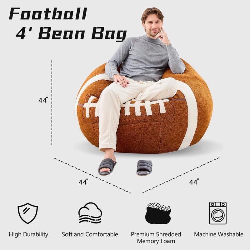 Football Bean Bag Chair - 4ft Plush Furniture for Adults & Kids