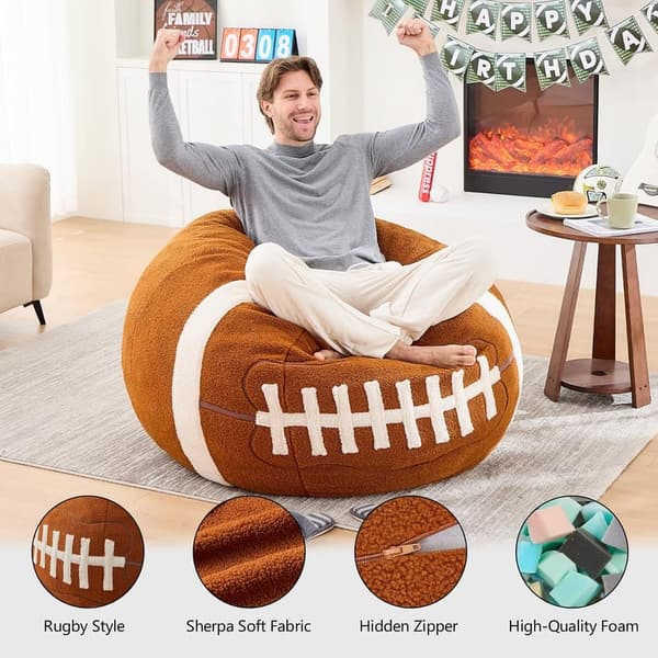 Football Bean Bag Chair - 4ft Plush Furniture for Adults & Kids