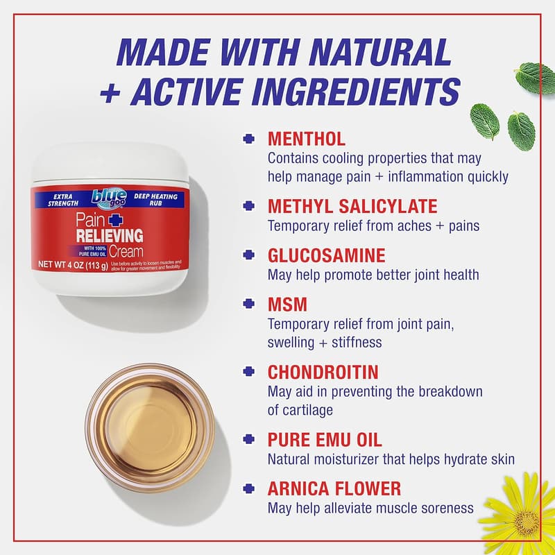 Maximum Strength Pain Relief Cream with 100% Pure Emu Oil - 4 oz (2 Pack)