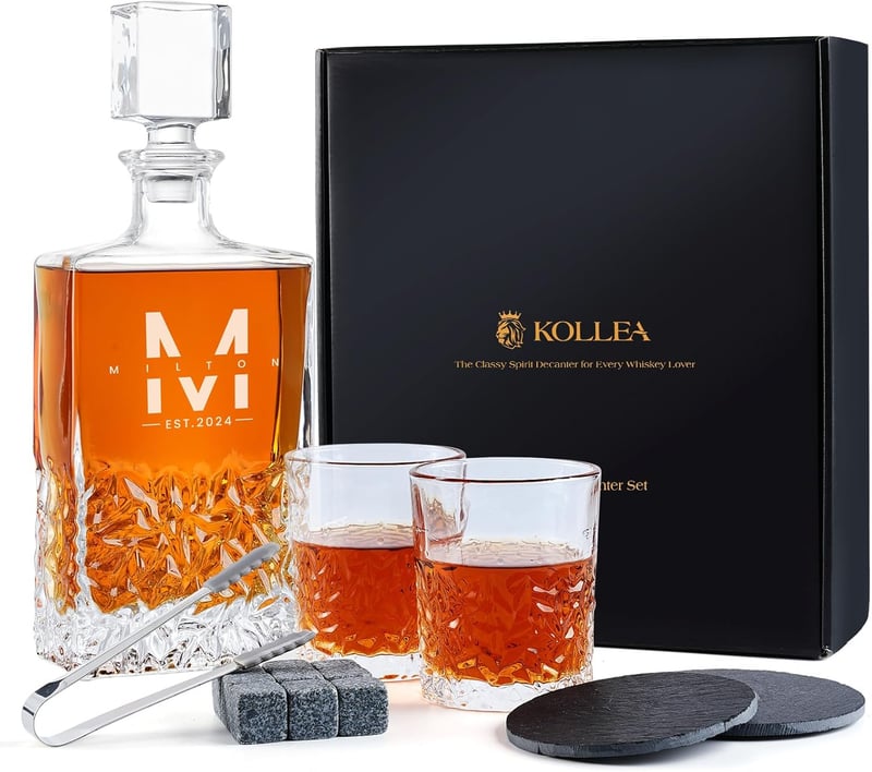 Personalized Whiskey Decanter Set for Men - Custom Engraved Gift