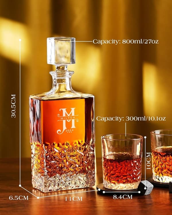 Personalized Whiskey Decanter Set for Men - Custom Engraved Gift