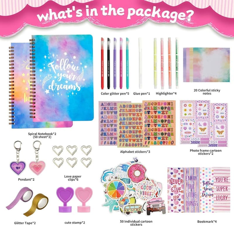 Birthday Journal Kit for Girls 8-14, DIY Stationery & Stickers