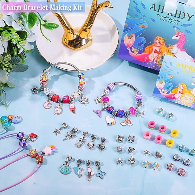 Unicorn & Mermaid Charm Bracelet Making Kit for Girls, 5-12 Years Old