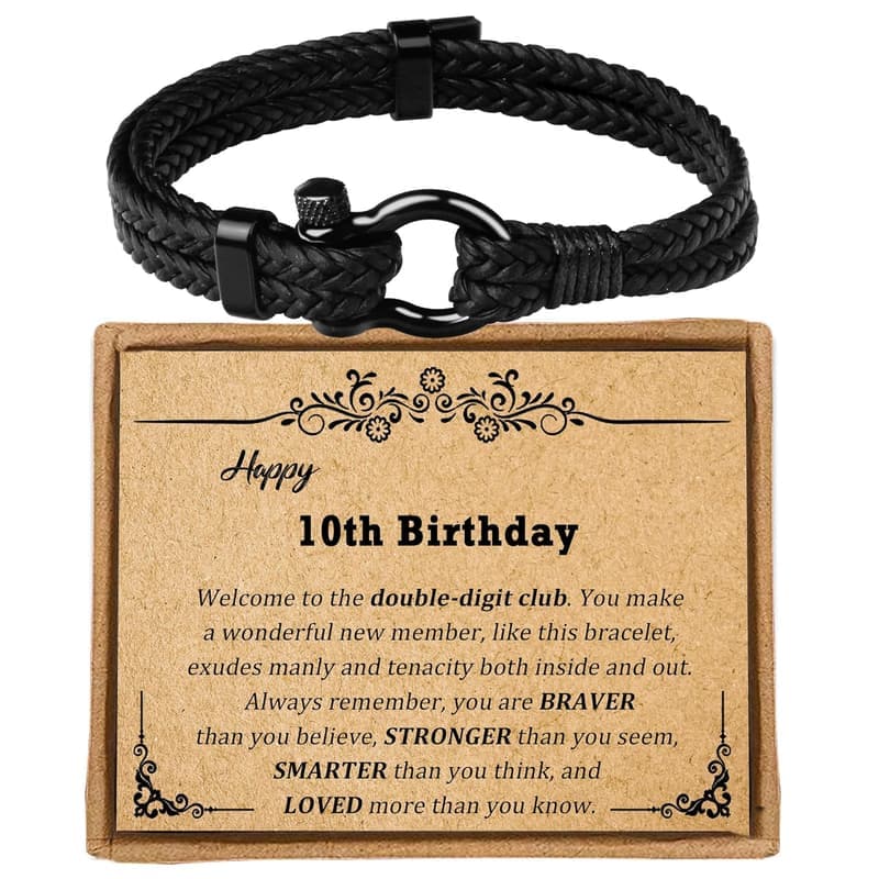 10th Birthday Adjustable Leather Bracelet for Boys