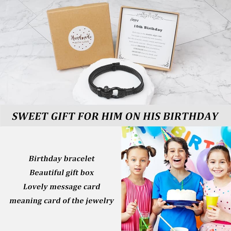 10th Birthday Adjustable Leather Bracelet for Boys