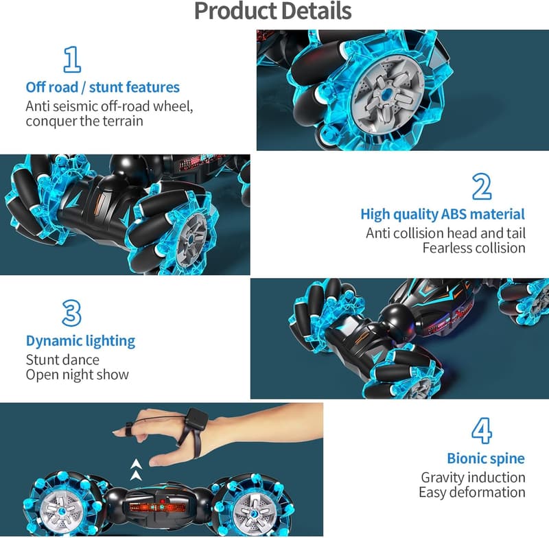 Birthday Gesture Sensor RC Stunt Car with Lights & Music