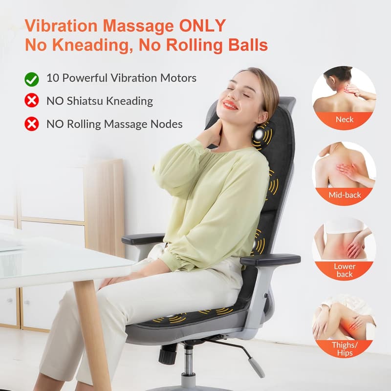 Massage Seat Cushion with Heat & 10 Motors for Office/Home