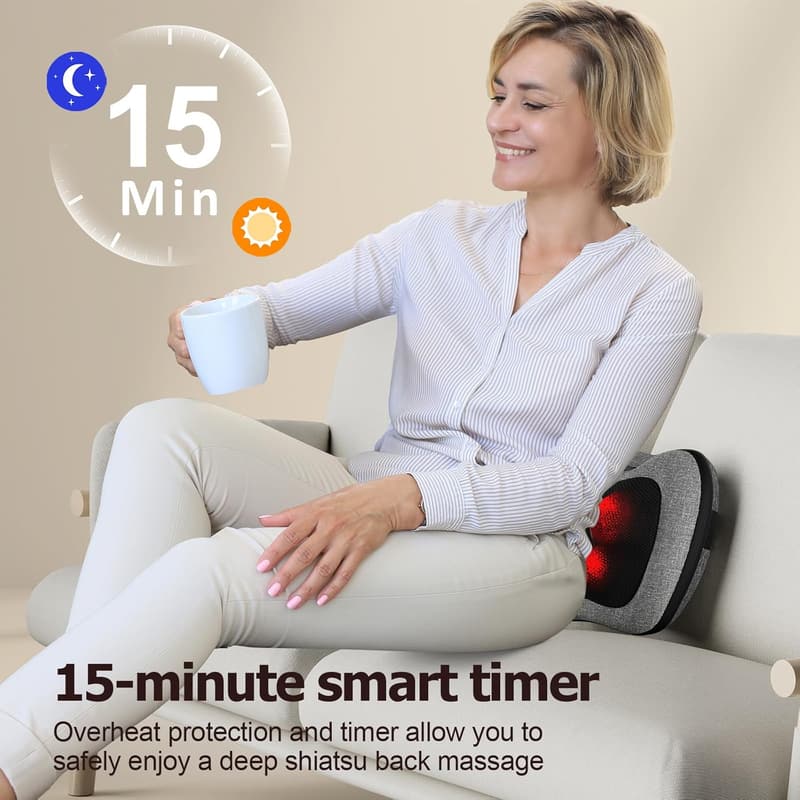 Shiatsu Back Massager with Heat – Deep Tissue Relief Pillow
