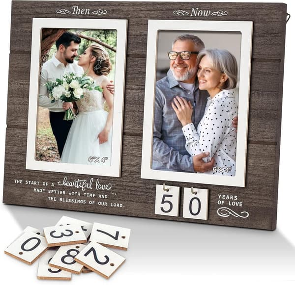 Anniversary Picture Frame for Couples - Holds 2 4x6 Photos