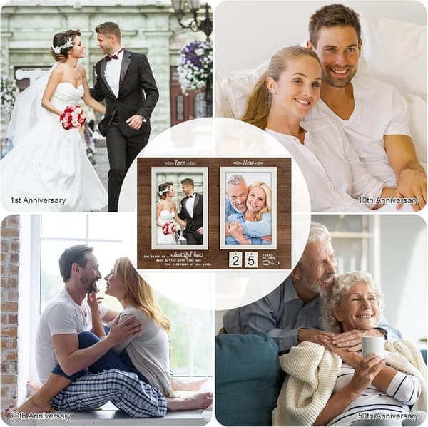 Anniversary Picture Frame for Couples - Holds 2 4x6 Photos
