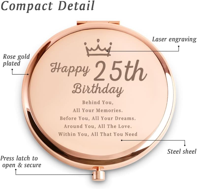 25th Birthday Personalized Engraved Compact Mirror for Women