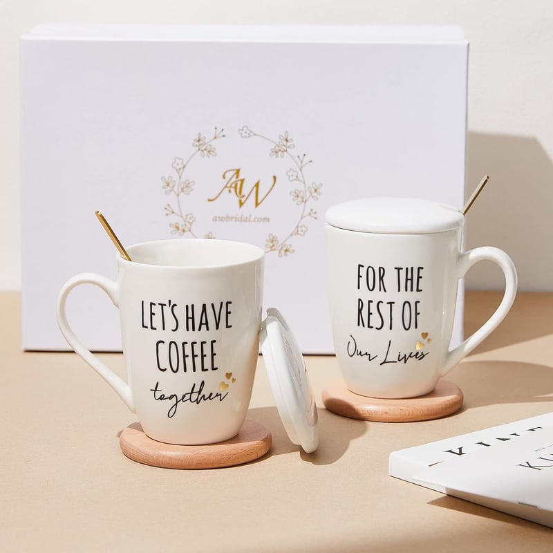 Newly Engaged Couple Coffee Mugs Set of 2, 12 Oz