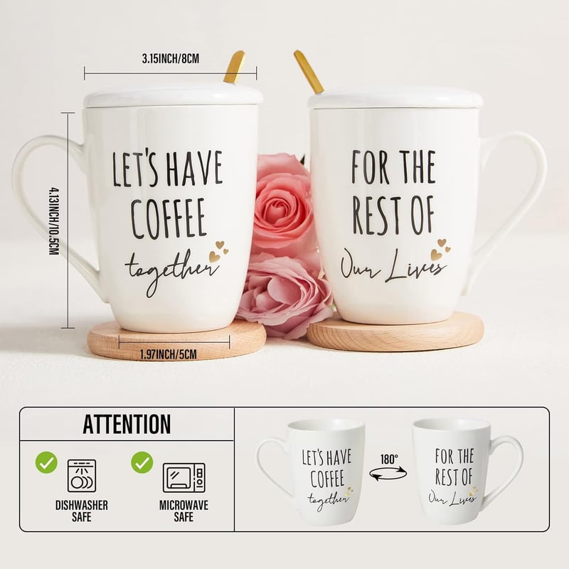 Newly Engaged Couple Coffee Mugs Set of 2, 12 Oz