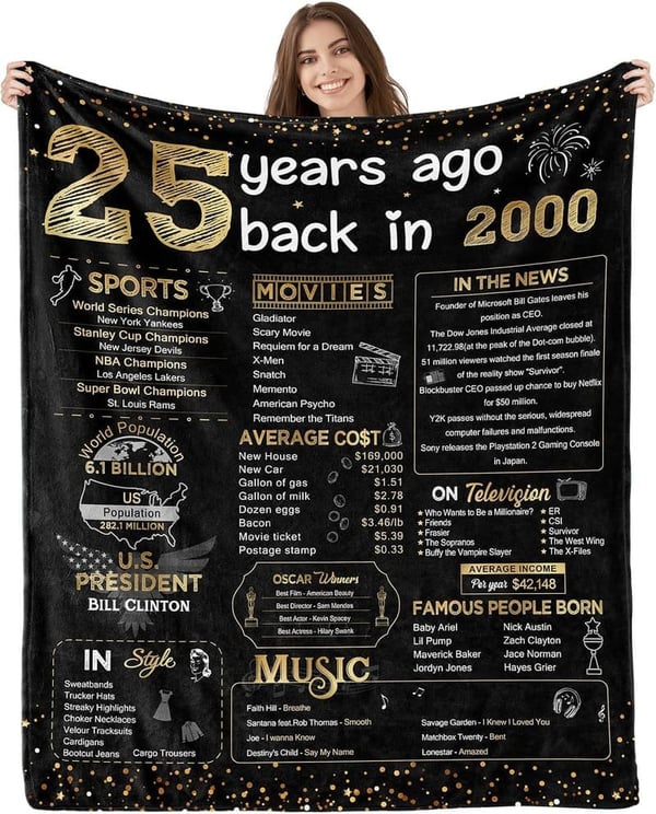 25th Birthday Soft Throw Blanket for Women - Gold 60x50 Inch