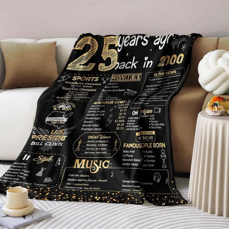 25th Birthday Soft Throw Blanket for Women - Gold 60x50 Inch