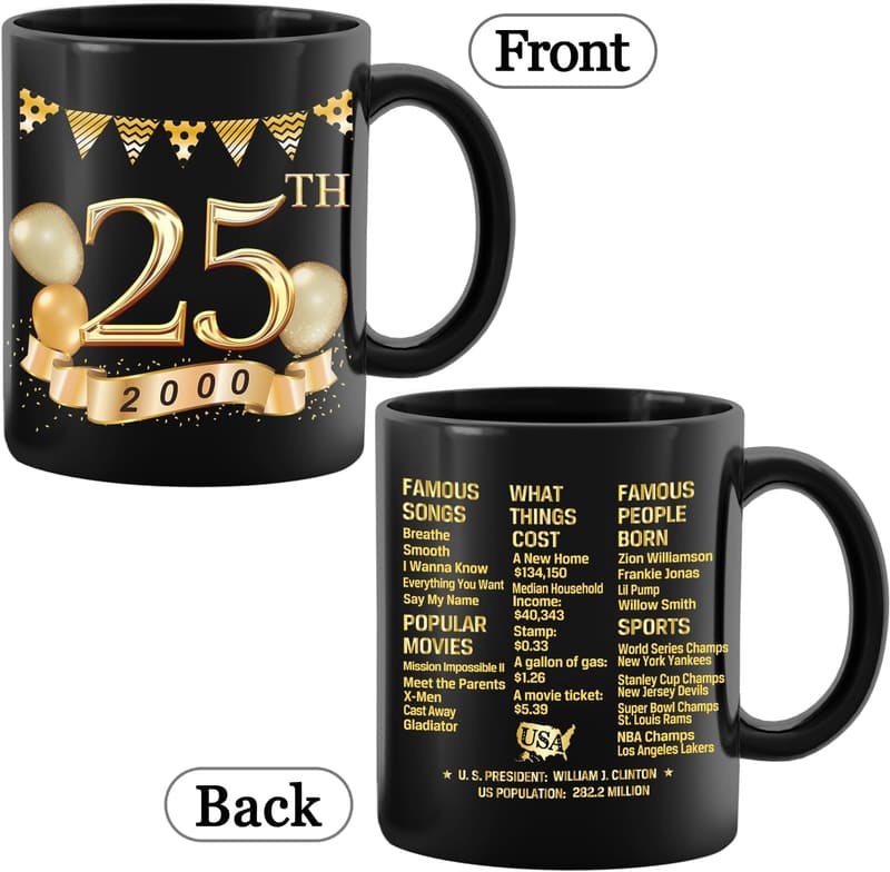 25th Birthday Coffee Mug for Men and Women