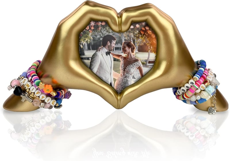 Romantic Anniversary Gold Heart Hands Sculpture for Couples