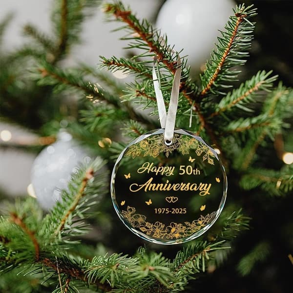 50th Anniversary Glass Ornament for Couples - 3