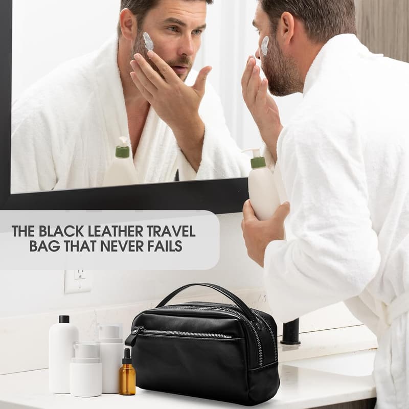 Genuine Leather Hanging Dopp Kit for Men - Travel Toiletry Organizer