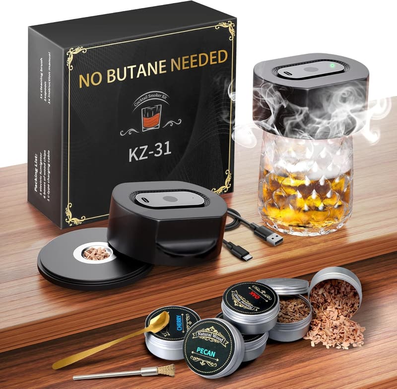 Portable Cocktail Smoker Kit with 6 Wood Chips – USB-C Rechargeable