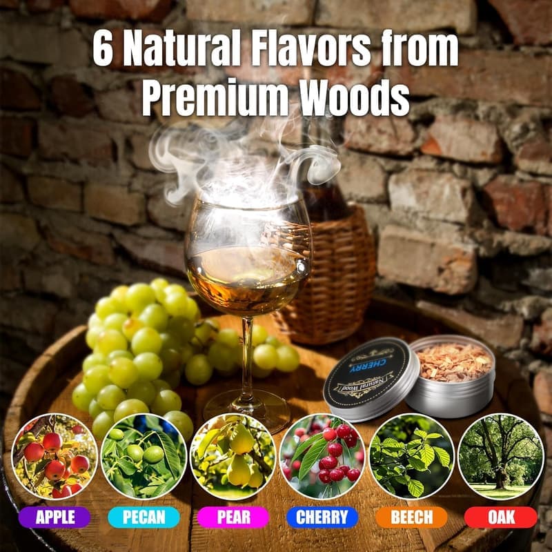 Portable Cocktail Smoker Kit with 6 Wood Chips – USB-C Rechargeable