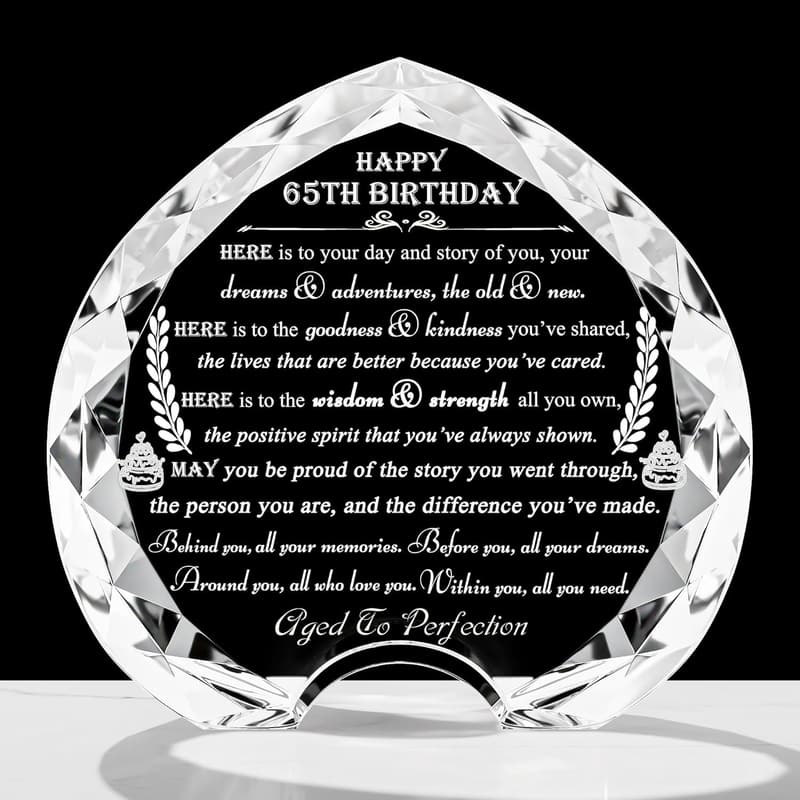 65th Birthday Personalized Crystal Heart Gift for Her/Him