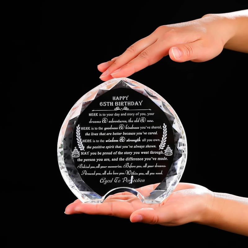 65th Birthday Personalized Crystal Heart Gift for Her/Him