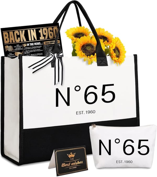 65th Birthday Gift Set: Tote & Cosmetic Bag with 1960 Poster