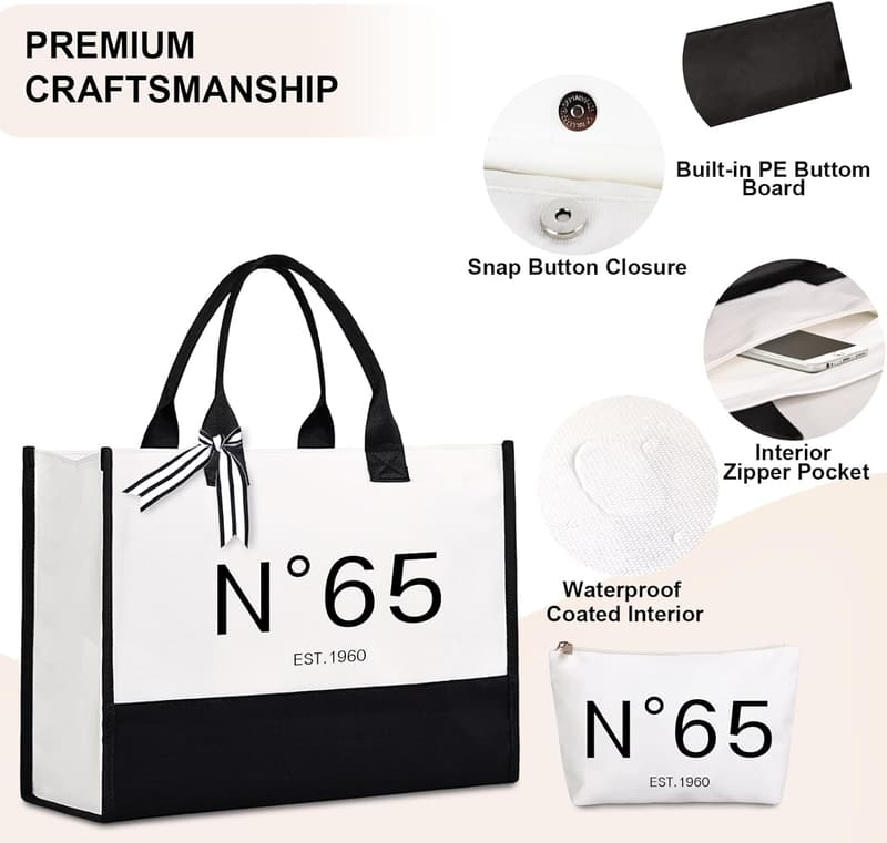 65th Birthday Gift Set: Tote & Cosmetic Bag with 1960 Poster