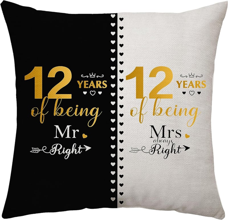 12th Anniversary Throw Pillow Cover for Couples