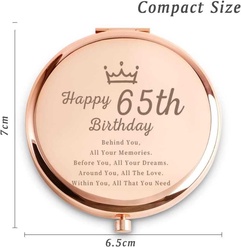 Personalized Engraved Compact Mirror for 65th Birthday Women
