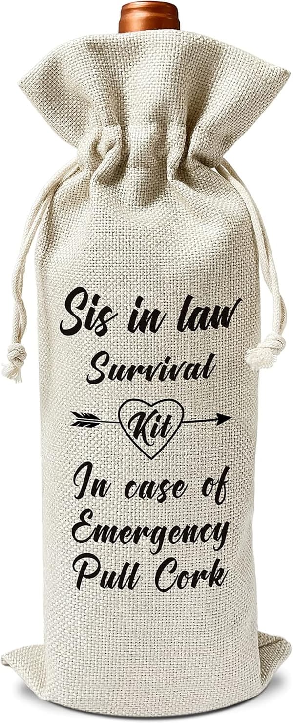 Sister-in-Law Wine Gift Bag - Reusable Burlap for Celebrations