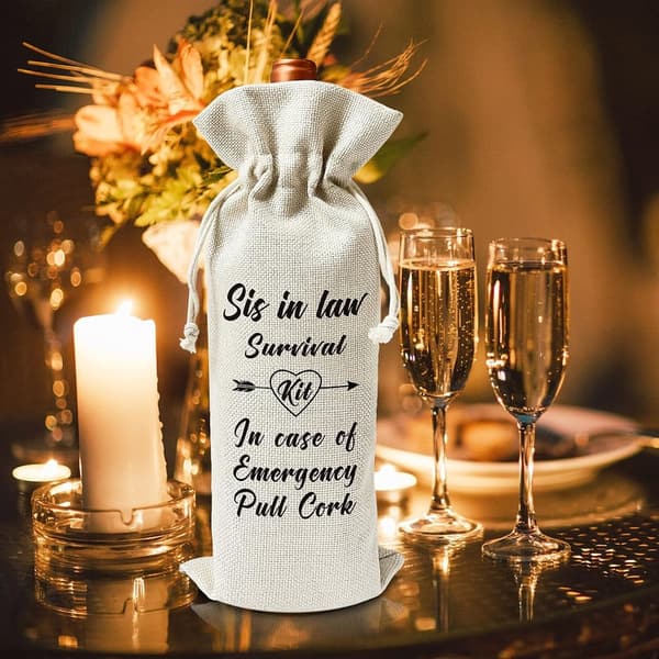 Sister-in-Law Wine Gift Bag - Reusable Burlap for Celebrations