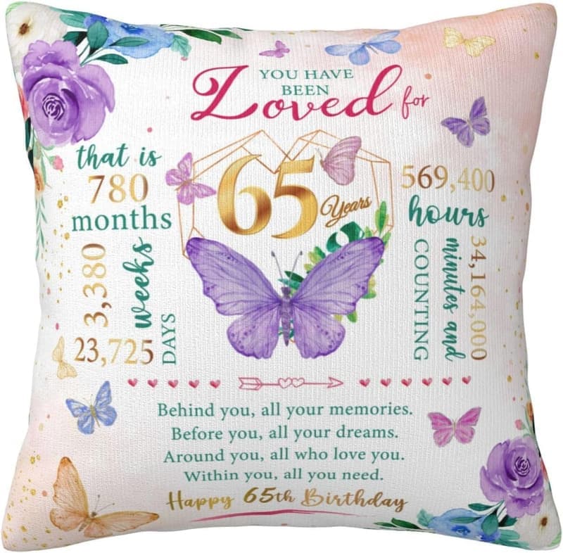 65th Birthday Throw Pillow Covers for Women, 18x18 Inches