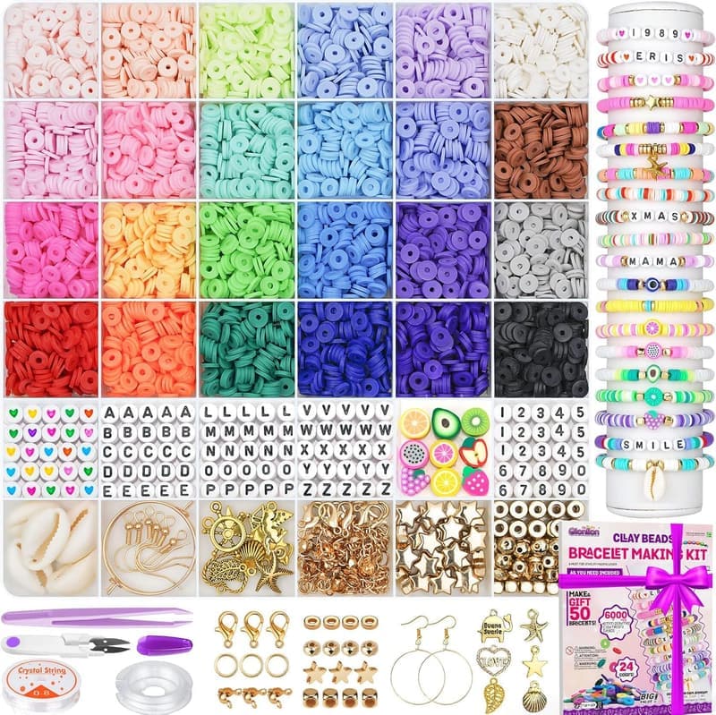 24-Color Clay Bead Bracelet Kit for Girls 6-12