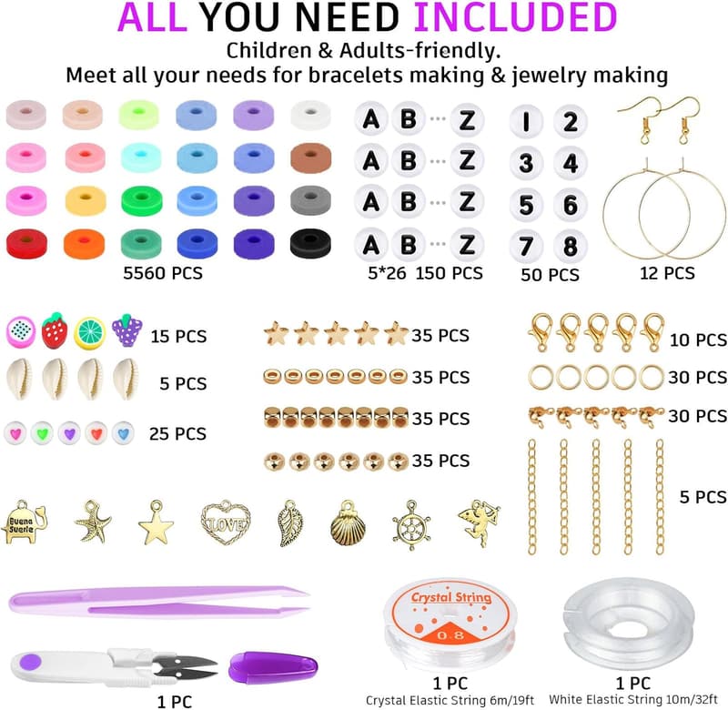 24-Color Clay Bead Bracelet Kit for Girls 6-12