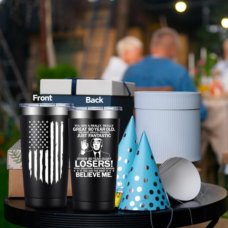 80th Birthday Tumbler Gift for Men - 20oz Insulated Design