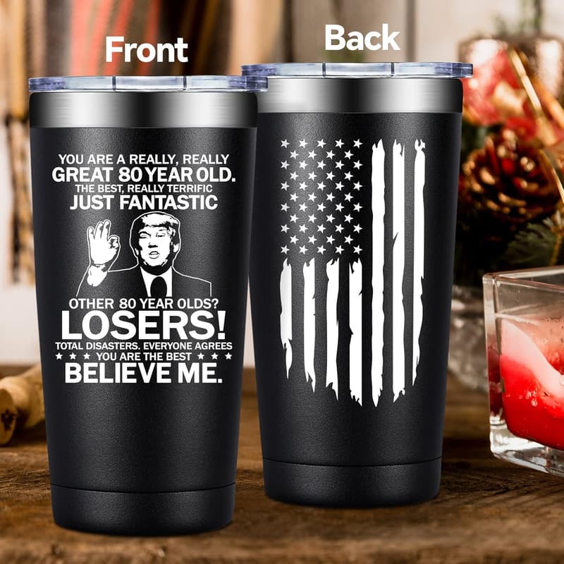 80th Birthday Tumbler Gift for Men - 20oz Insulated Design