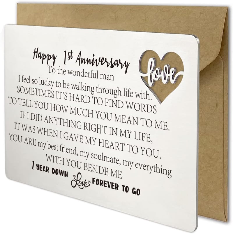 1st Anniversary Engraved Wallet Insert Card for Him