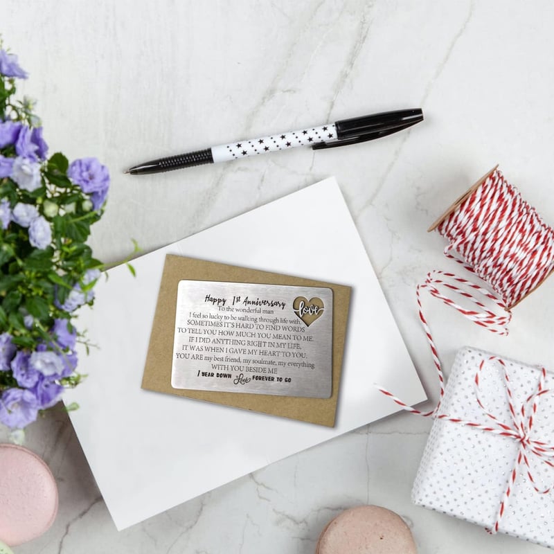 1st Anniversary Engraved Wallet Insert Card for Him