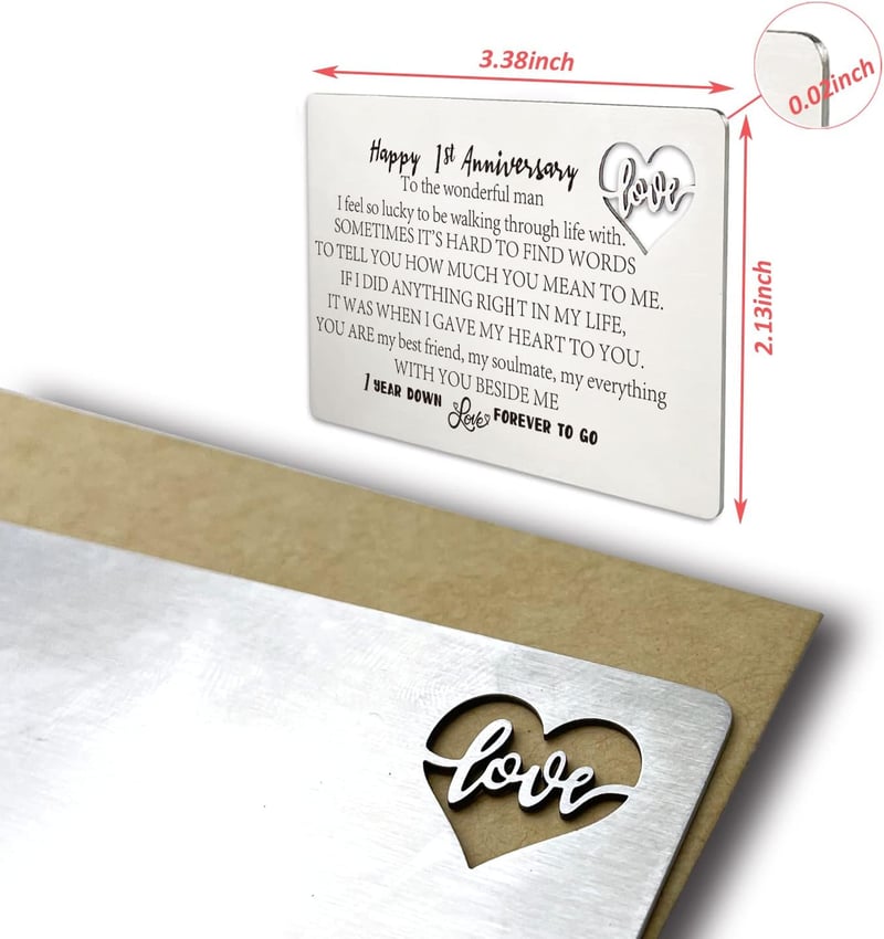 1st Anniversary Engraved Wallet Insert Card for Him