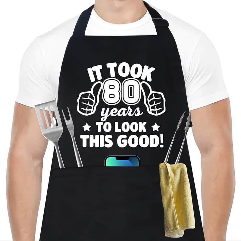 80th Birthday Chef Apron for Him/Her with 3 Pockets
