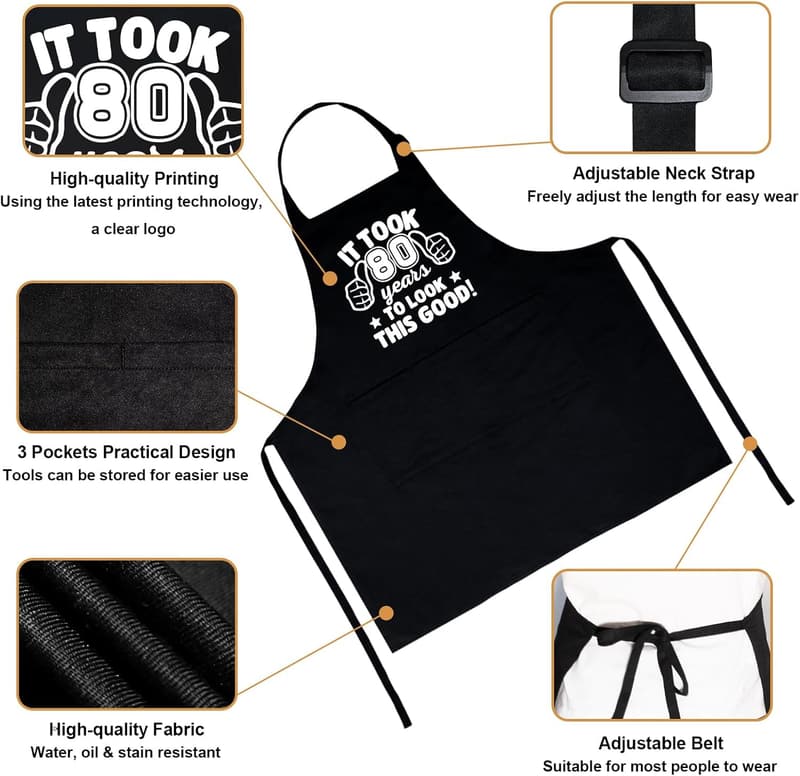 80th Birthday Chef Apron for Him/Her with 3 Pockets