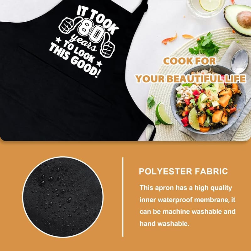 80th Birthday Chef Apron for Him/Her with 3 Pockets