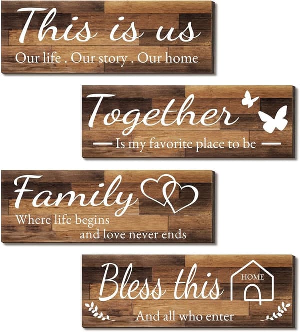 Family Rustic Wooden Wall Décor Signs (Set of 4)