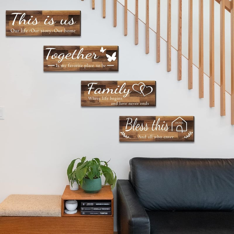 Family Rustic Wooden Wall Décor Signs (Set of 4)