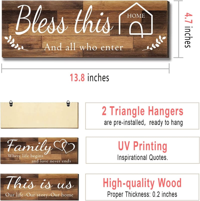 Family Rustic Wooden Wall Décor Signs (Set of 4)