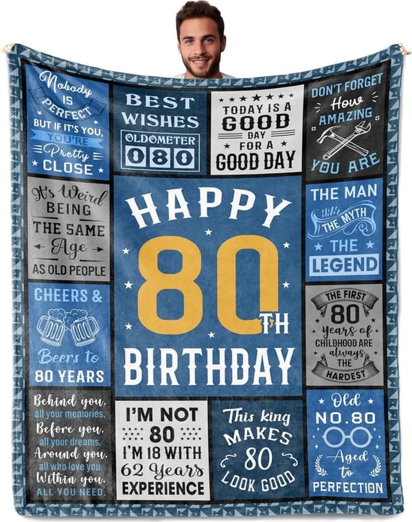 80th Birthday Gift Blanket for Men & Women, Funny 1945 Theme 50
