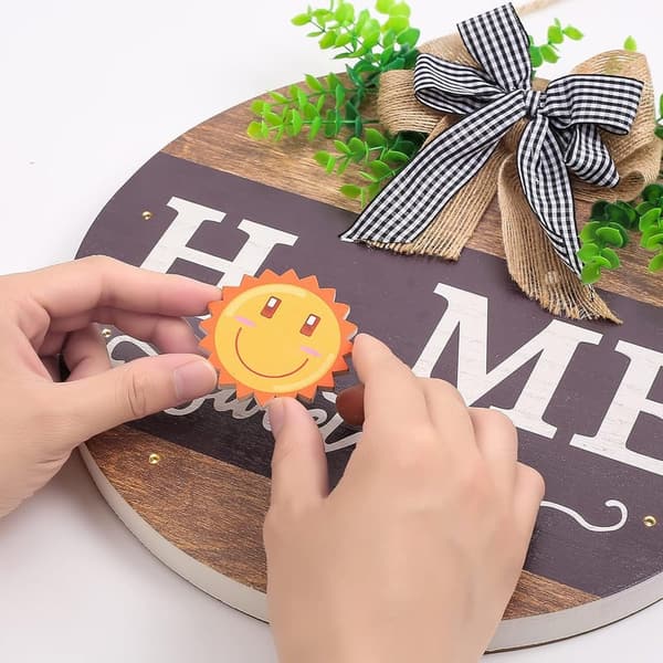 Rustic Wooden Welcome Sign with 14 Changeable Icons & LED Lights