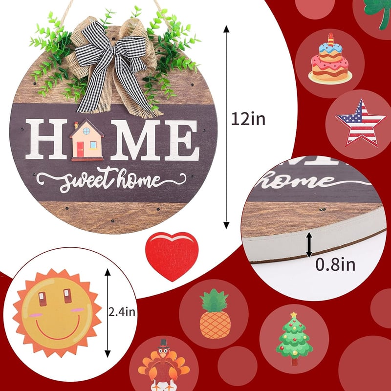Rustic Wooden Welcome Sign with 14 Changeable Icons & LED Lights